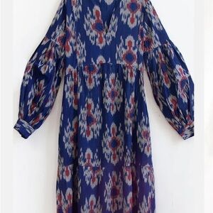 Matta Blue and Red Ikat Maxi Dress